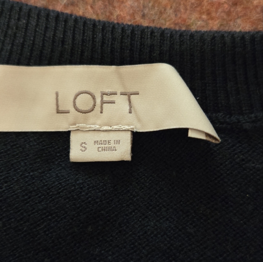 Loft Navy Blue Sweater Size Small Metallic Outlined Birds - Picture 4 of 9